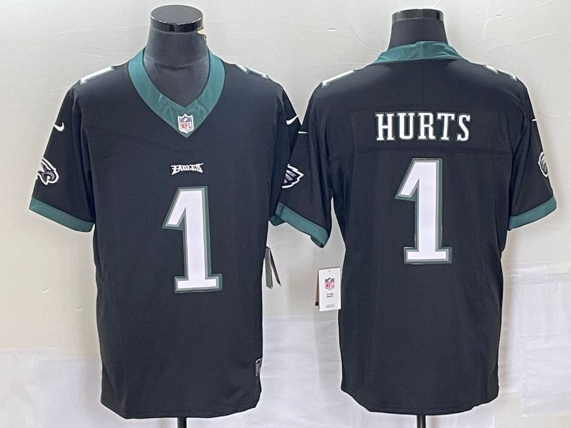 Men Philadelphia Eagles #1 Hurts Black 2023 Nike Vapor Limited NFL Jersey style 1